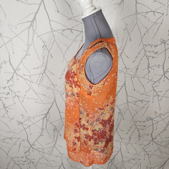 Cabi Orange Floral Print Cutout Shoulder Tank - Picture 5 of 8